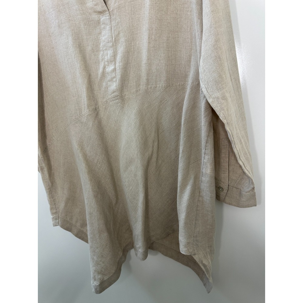 J Jill Love Linen Asymmetrical Tunic Top LS Beige Medium Lagonlook Coastal Vaca - Picture 6 of 12